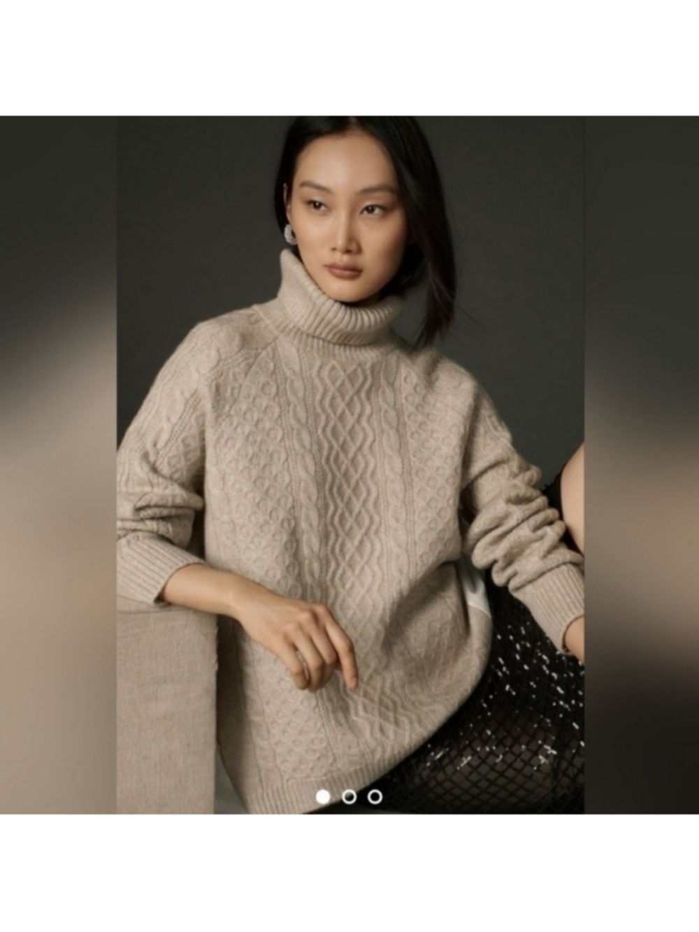 NWT Anthropologie Mixed Media Turtleneck Cable Sweater, Size L